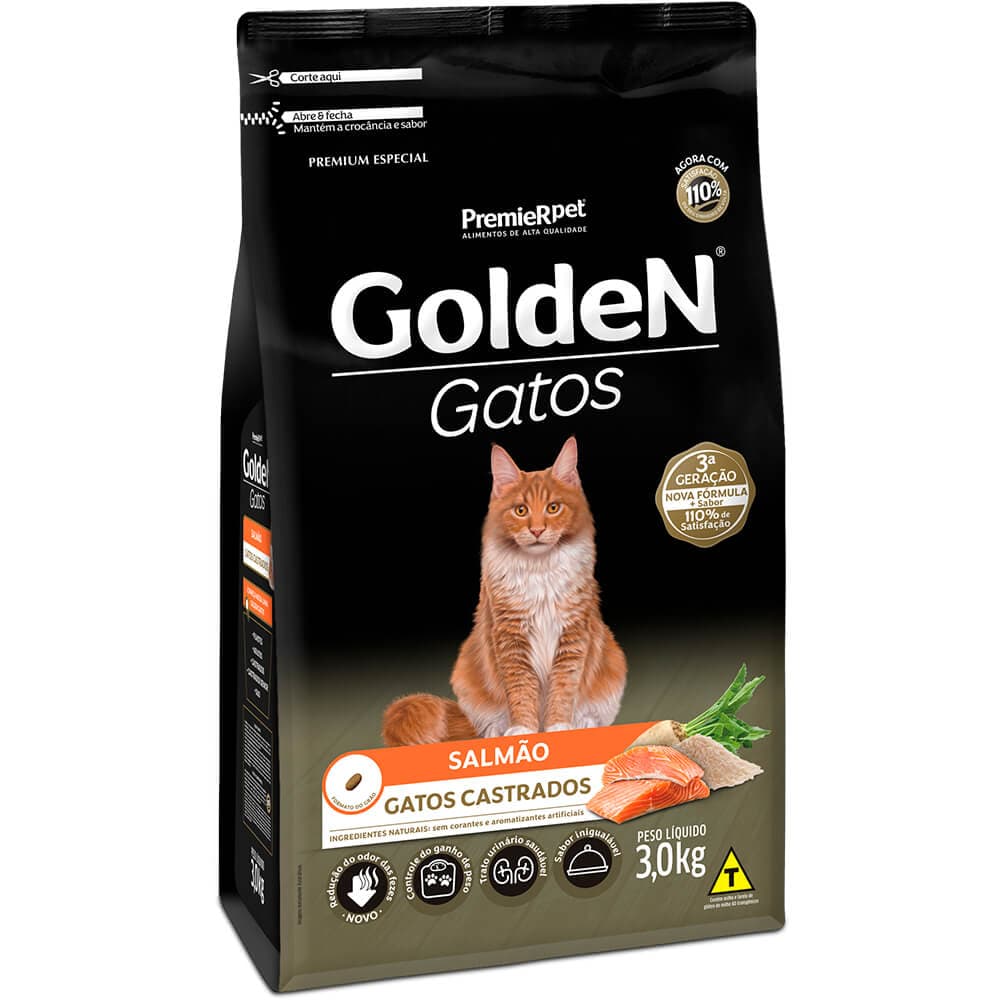 Racao Golden Gatos Ad Cast Salmao 3 Kg